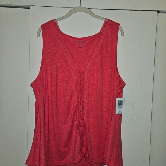 NWT Torrid Pink Fit & Flare Tank Top w Non-Working Buttons (3X) - Picture 9 of 9